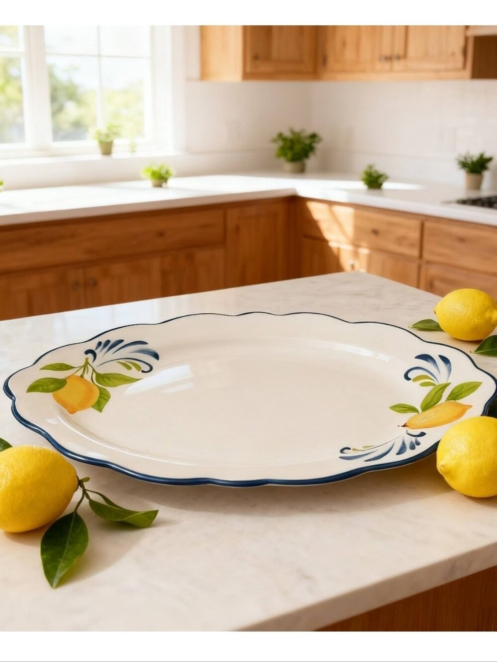 Muchoise NWT 15.75" Ceramic Oval Serving Tray Scalloped Edge Lemon